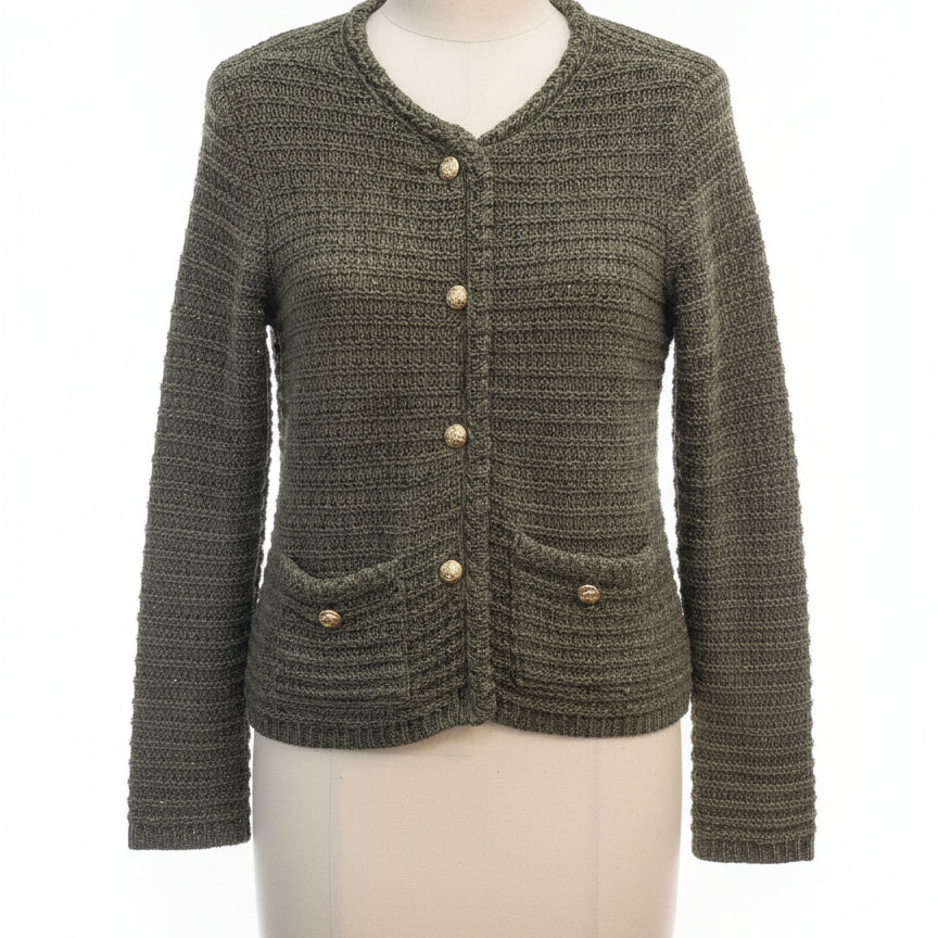 Talbots · Button Up Cardigan · Medium · OliveGold