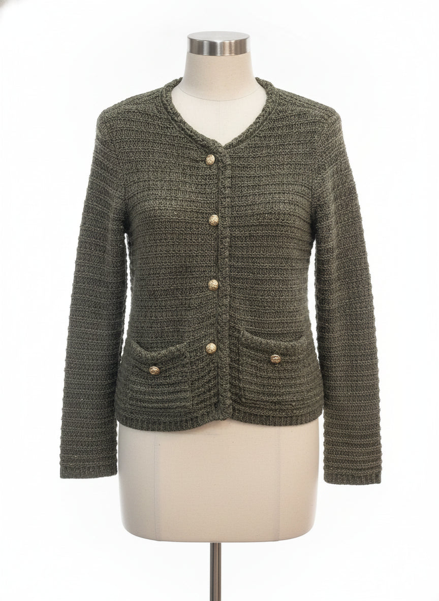Talbots · Button Up Cardigan · Medium · OliveGold