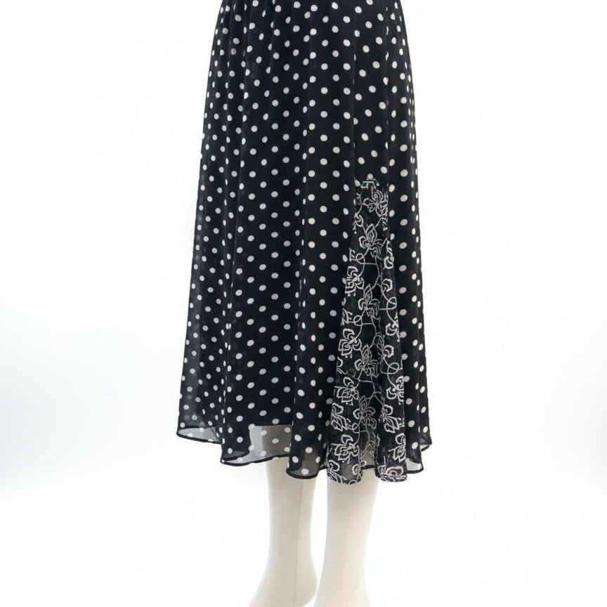 JM Collection · Midi Black/White Polka-Dots Skirt · 12 · Black/White