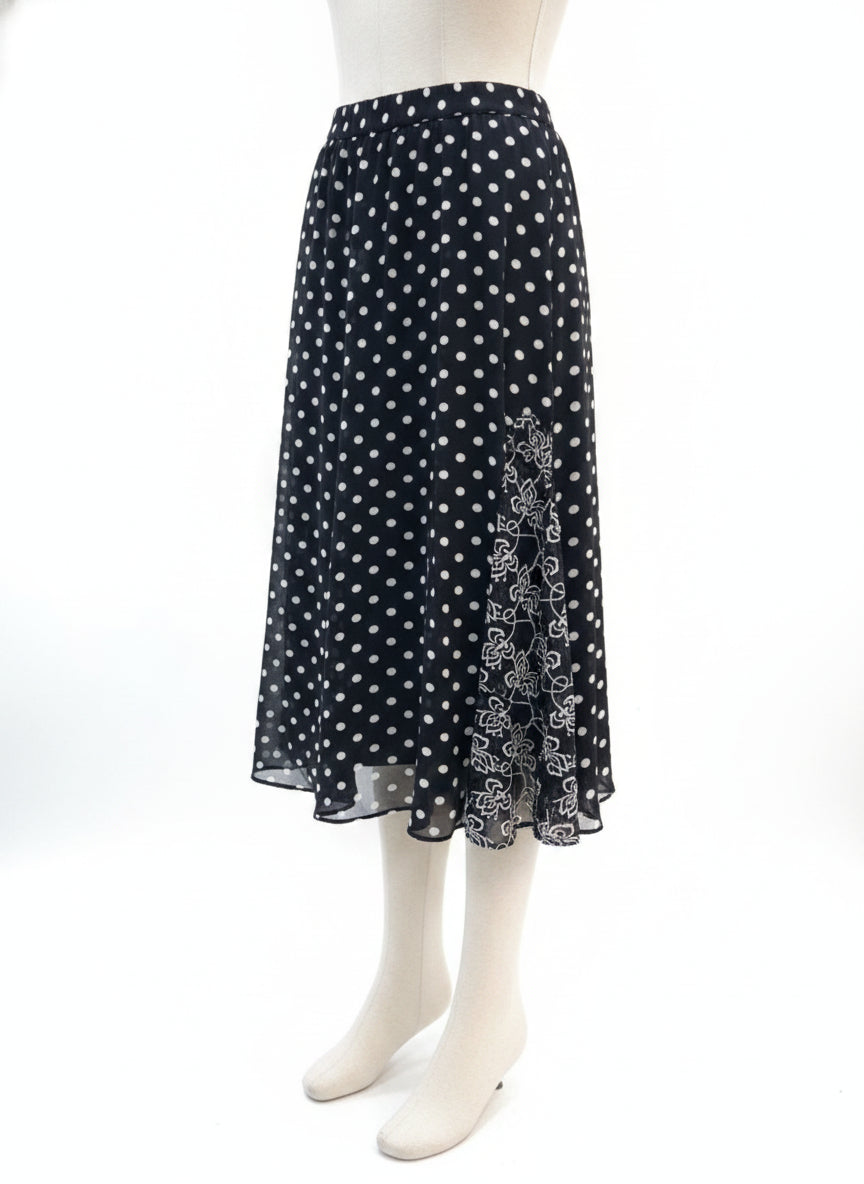 JM Collection · Midi Black/White Polka-Dots Skirt · 12 · Black/White