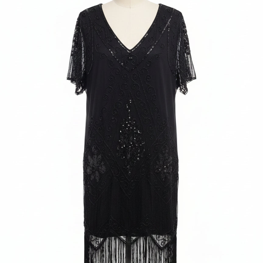 Babeyond · Fringe, Sequins, Mesh Dress · 2X/3X · Black