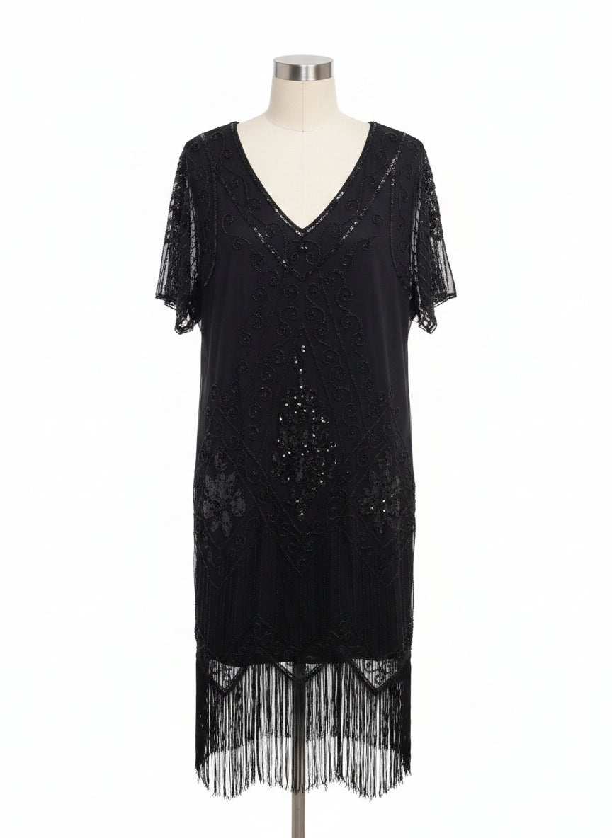 Babeyond · Fringe, Sequins, Mesh Dress · 2X/3X · Black