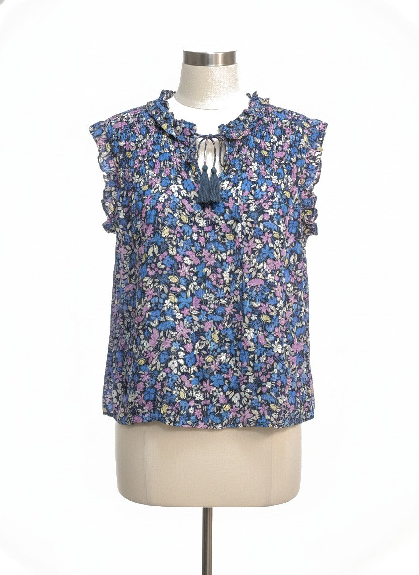 NanetteLepore · Flutter Sleeve Top · Medium · Gray Floral