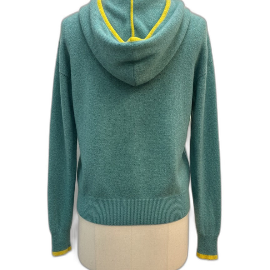 Charter Club · Cashmere Hoodie w/ Yellow Trim · Medium · SeaGreen