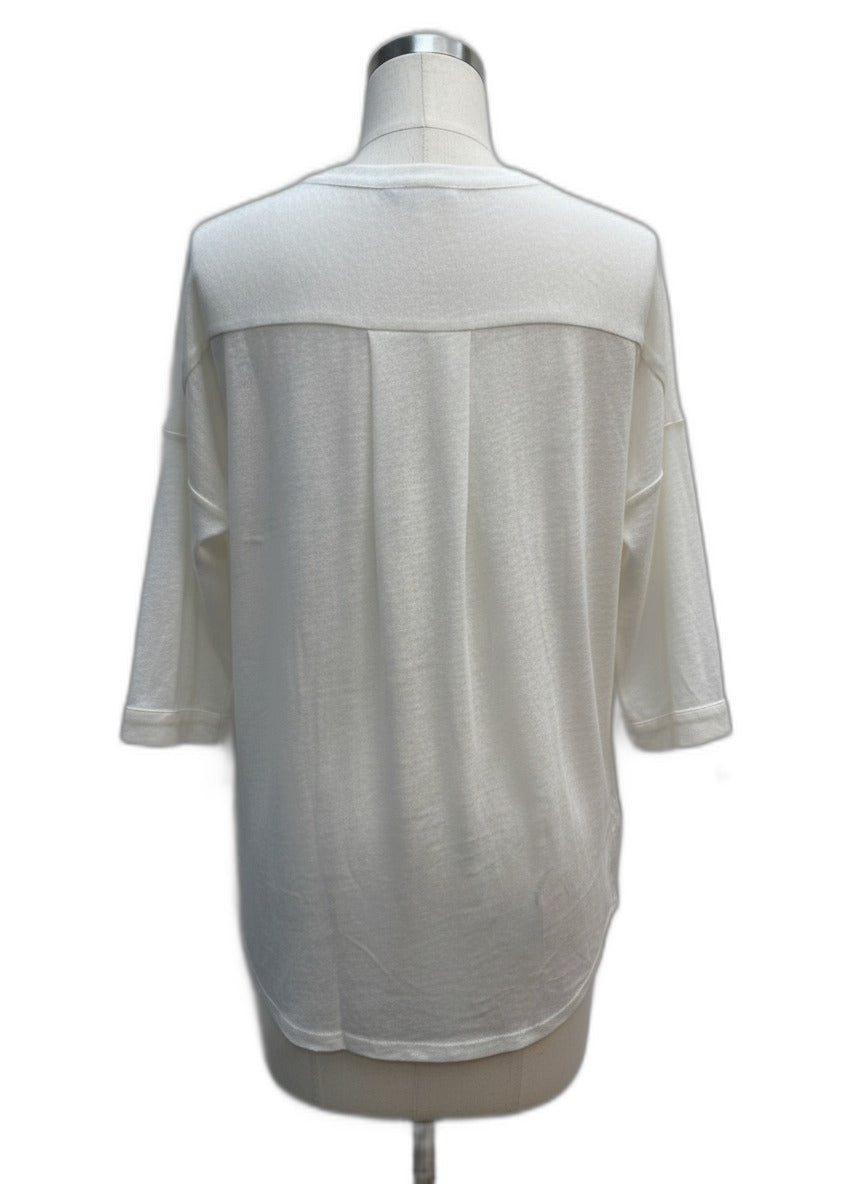 Anthropologie · Blue Tassel 3/4 Sleeve Tunic Top · Large · Cream
