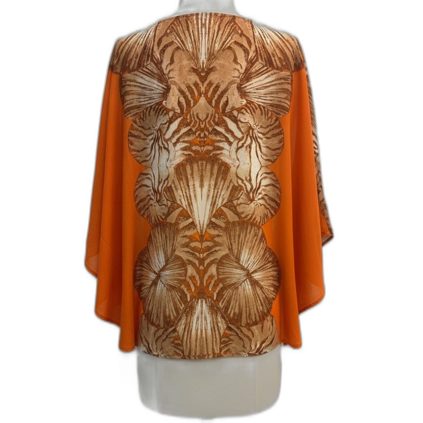 Chico's · Poncho Style, Beaded w/ seashell print · Large · OrangeBrown