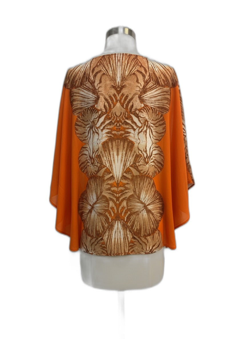 Chico's · Poncho Style, Beaded w/ seashell print · Large · OrangeBrown