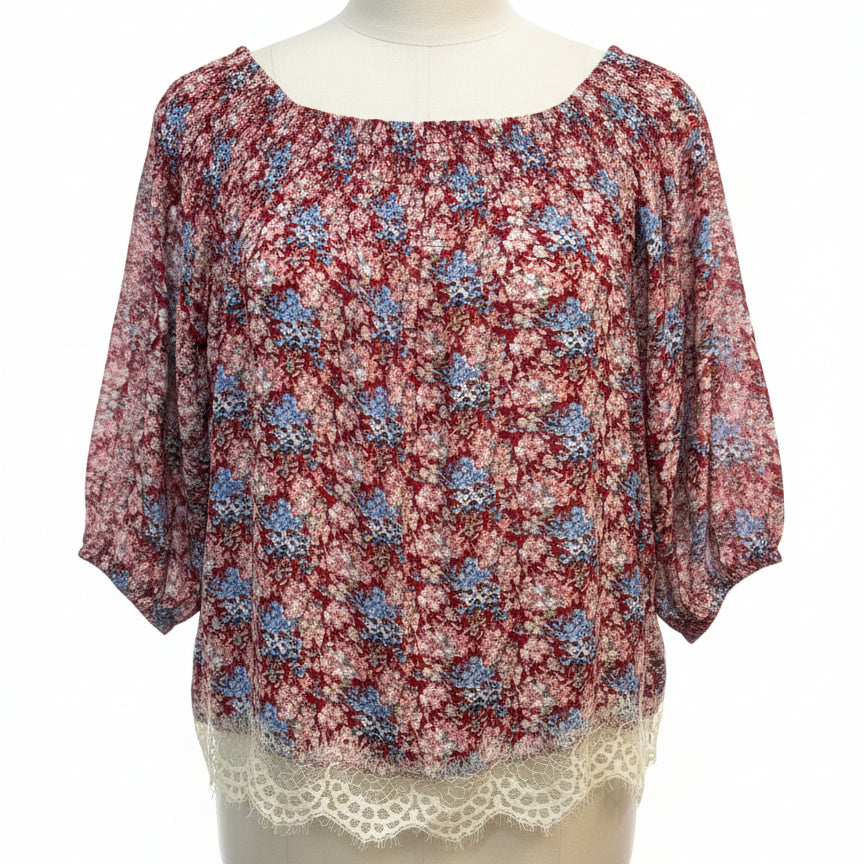 Anthropologie · Blue Tassel · Large · Red Floral