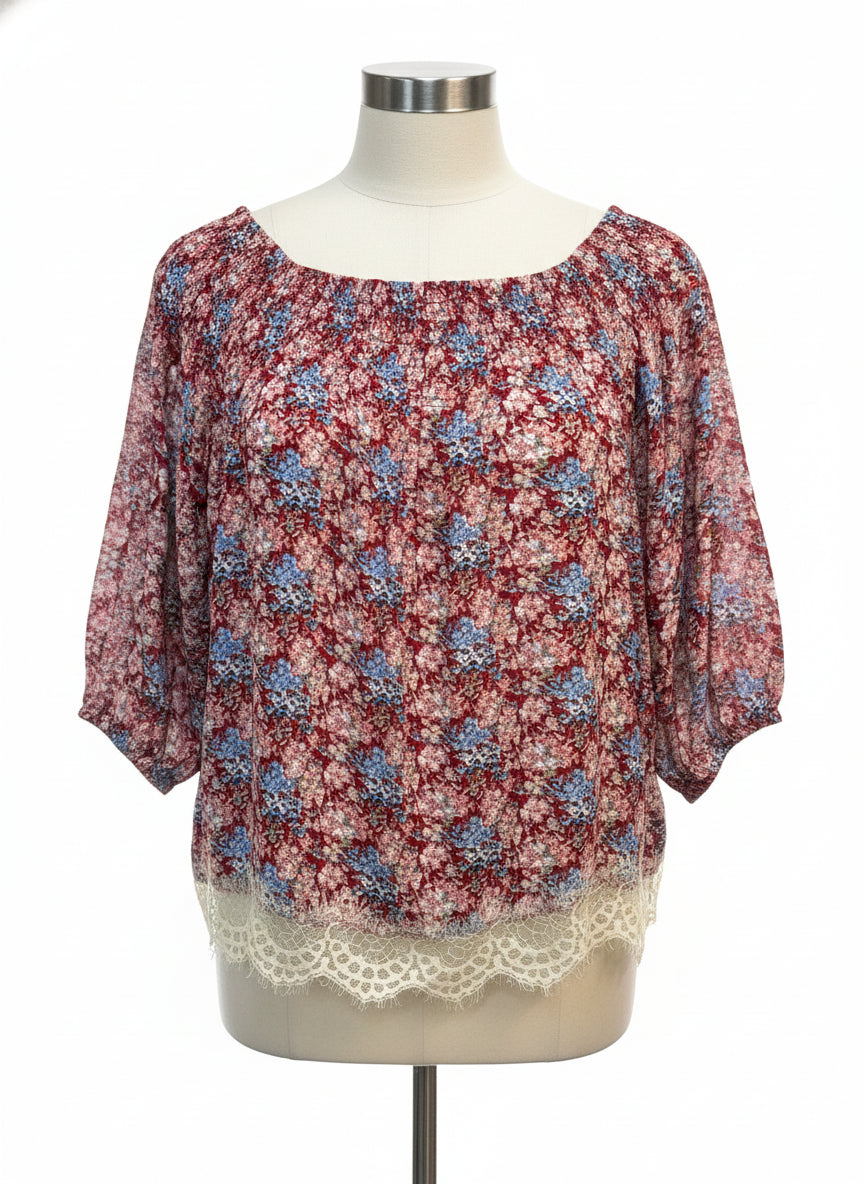 Anthropologie · Blue Tassel · Large · Red Floral