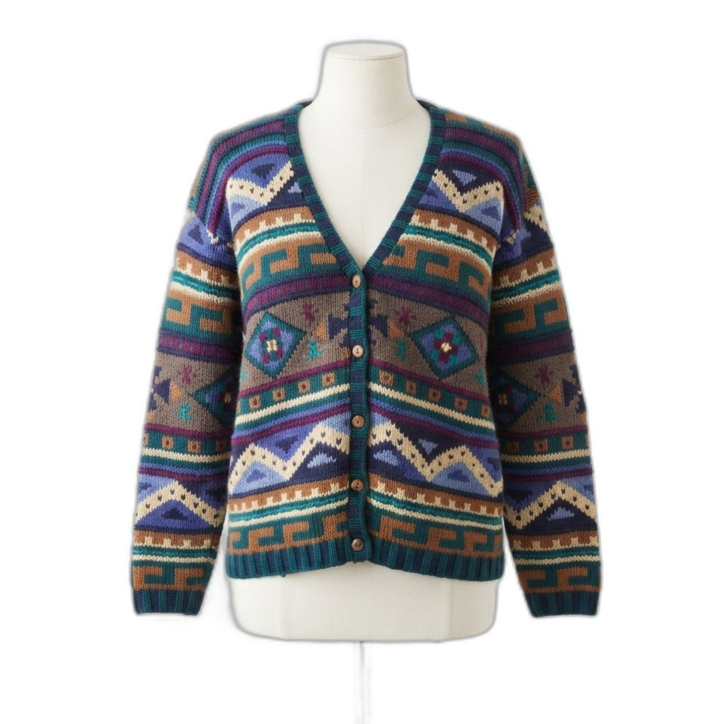 L.L.Bean · Button Up Cardigan · Medium · TealMulti