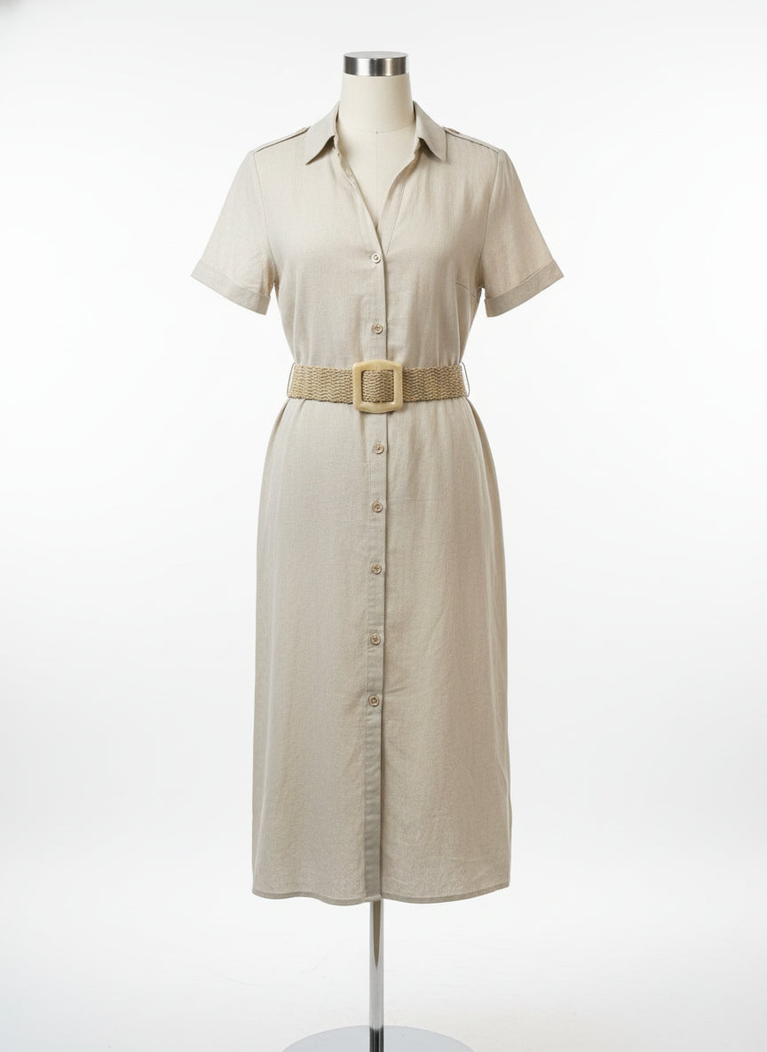 Zara · Belted Dress · Medium · Sand
