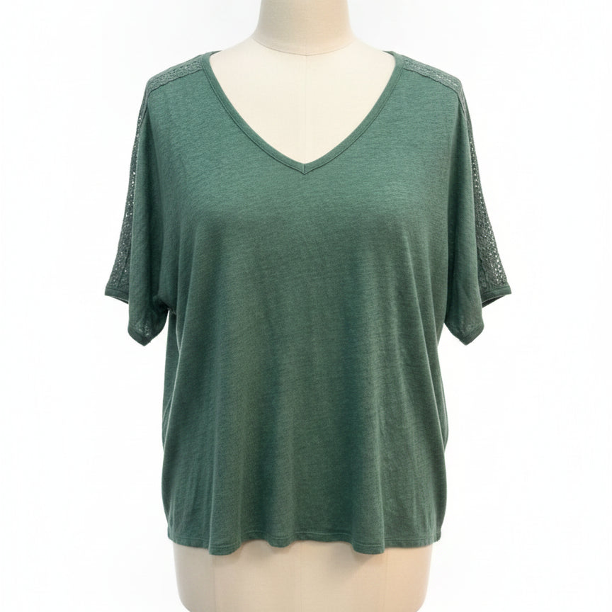 Garnet Hill · Sleeve Lace Detail · Medium · SeaGreen
