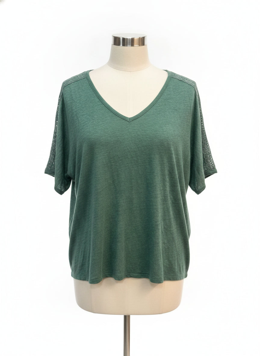 Garnet Hill · Sleeve Lace Detail · Medium · SeaGreen