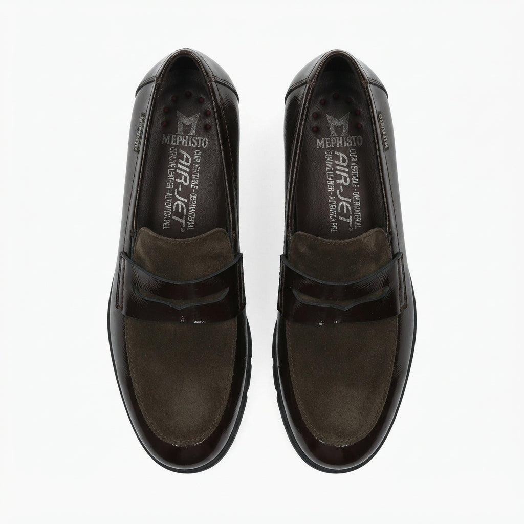 Mephisto · Carima Patent and Suede Loafers · 7 · Brown Leather