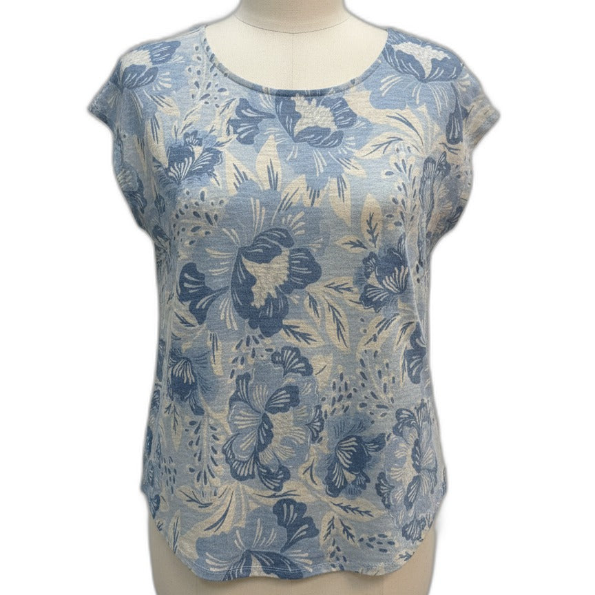 Sigrid Olsen · Cap Sleeve Top · Large · BlueWhite