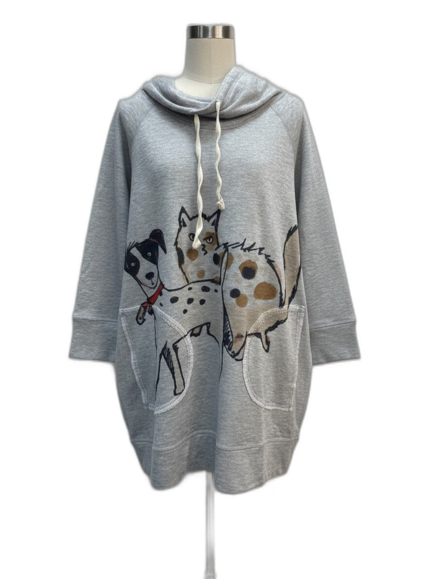 Inoah · Cat and Doggies Pattern · Large · GrayMulti