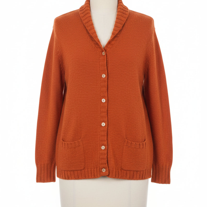 LandsEnd · Wool Cardigan · XL/1X · Spicy Orange