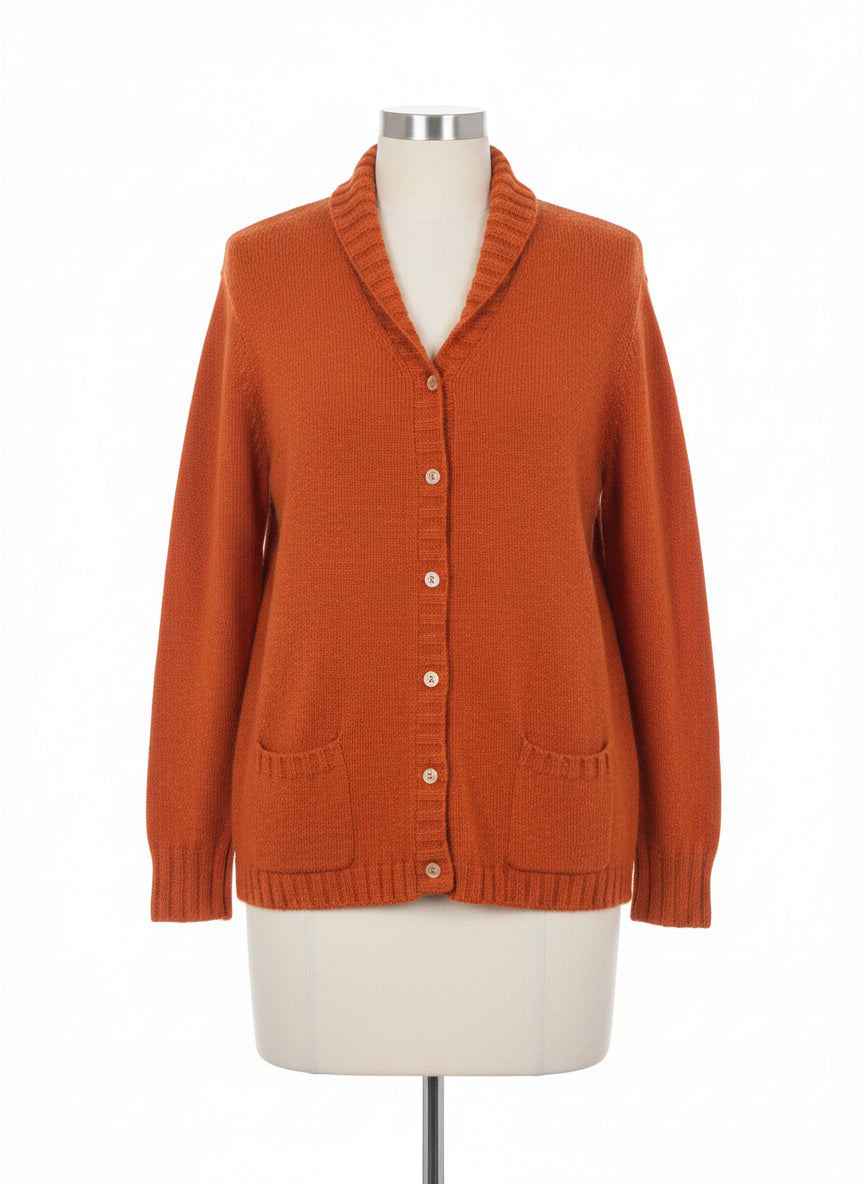LandsEnd · Wool Cardigan · XL/1X · Spicy Orange