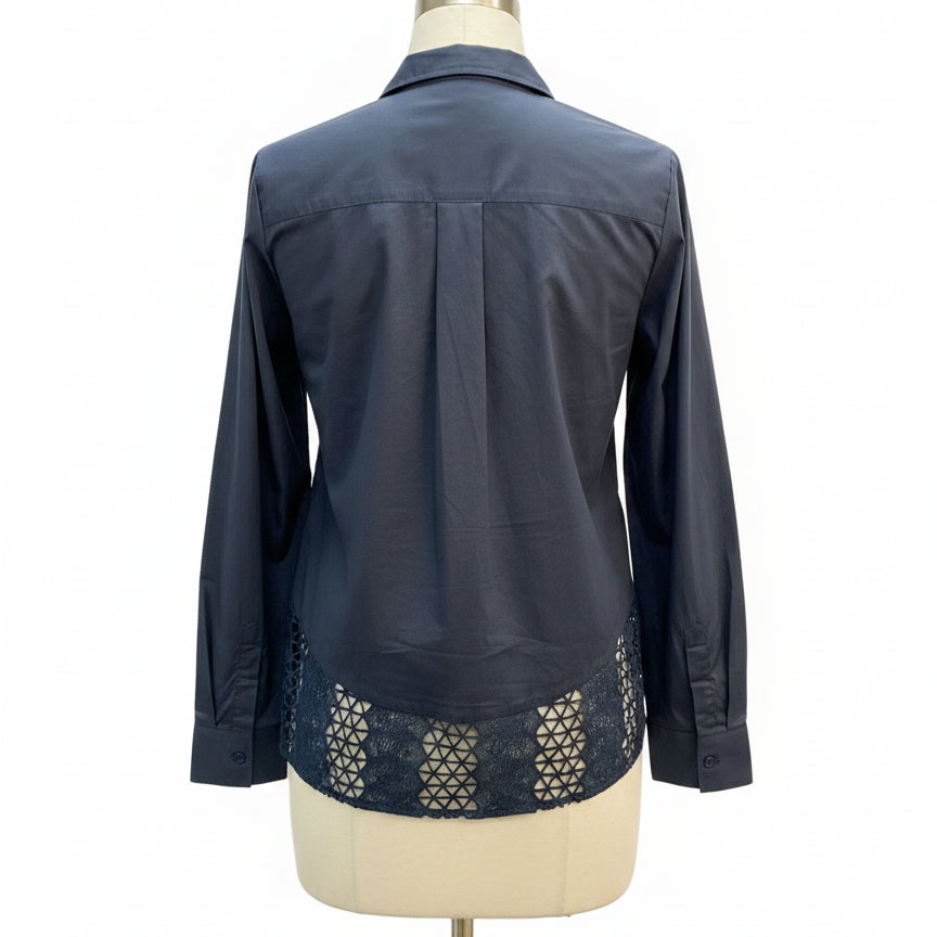 HD in Paris · Poplin Cotton with Crochet Lace Blouse · Large · Navy