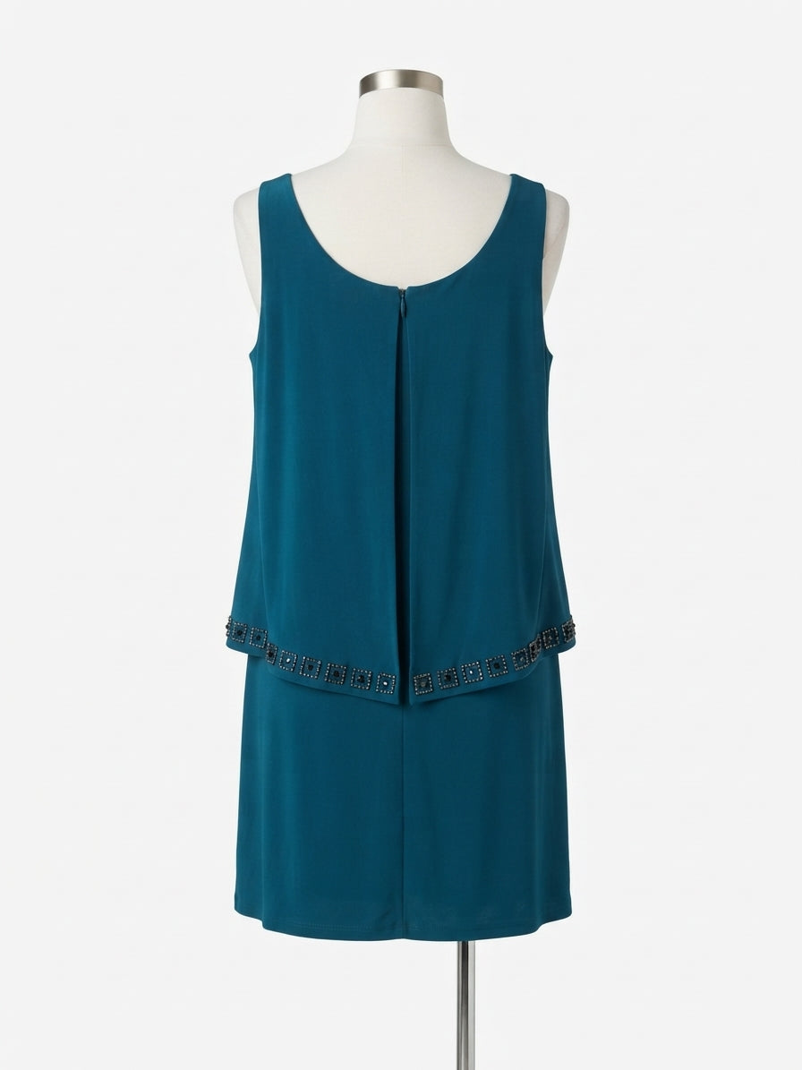 Patra · Sleeveless Dress with Beaded Square Cut Out Detail · 16W · Dark Teal