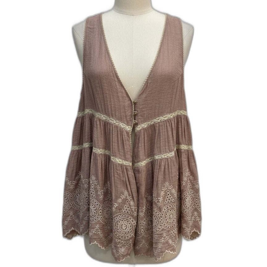 Anthropologie · Blue Tassel DustyPink Embroidered · Medium · Dusty Pink