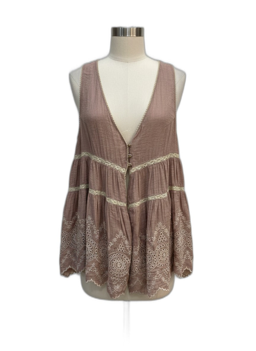 Anthropologie · Blue Tassel DustyPink Embroidered · Medium · Dusty Pink