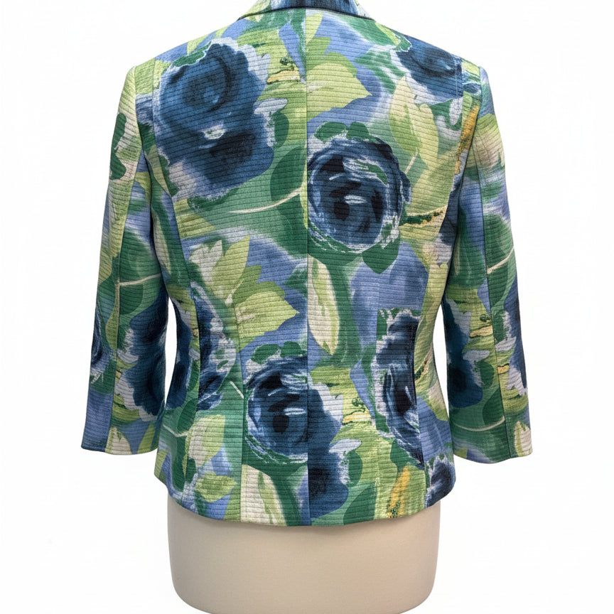 Chris&Banks · Textured Rose Print Button-Up Jacket · Large · BlueGreen