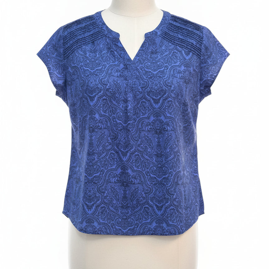 Croft&Barrow · Paisley Print Short Sleeve Top · XLarge · Blue/Black