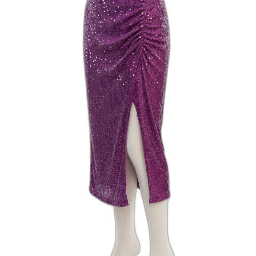 Ciebon · Wrap Ruched Sequin Skirt · Medium · Violet