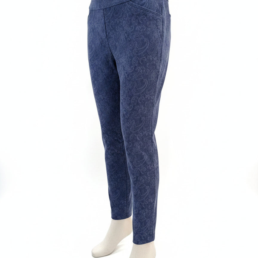 Chico's · Comfort Waist Pants · 6 · Navy Paisley Print