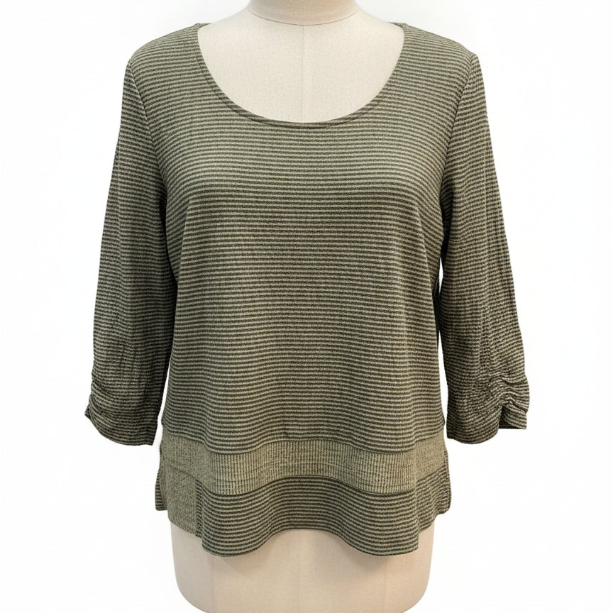 Habitat · Blouse · Large · Olive Sage Striped