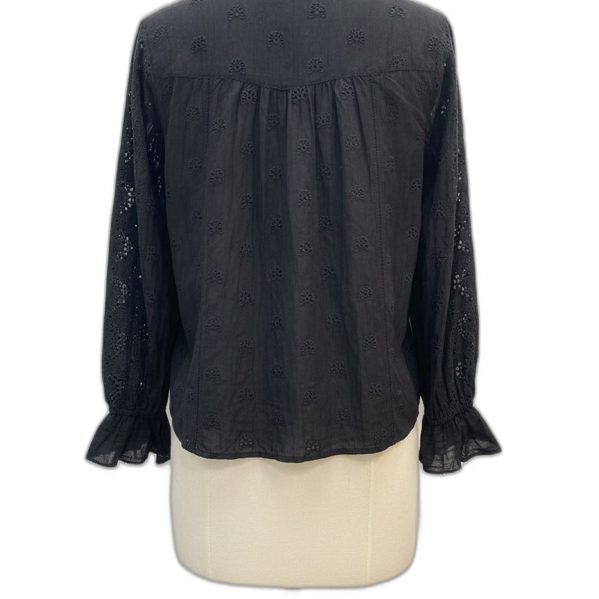 Sundance · LongSleeve Top Black Eyelet Cotton Blend · Medium · Black