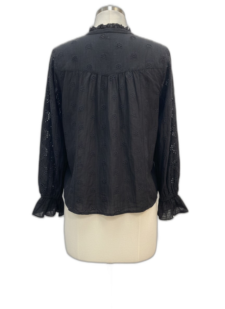 Sundance · LongSleeve Top Black Eyelet Cotton Blend · Medium · Black