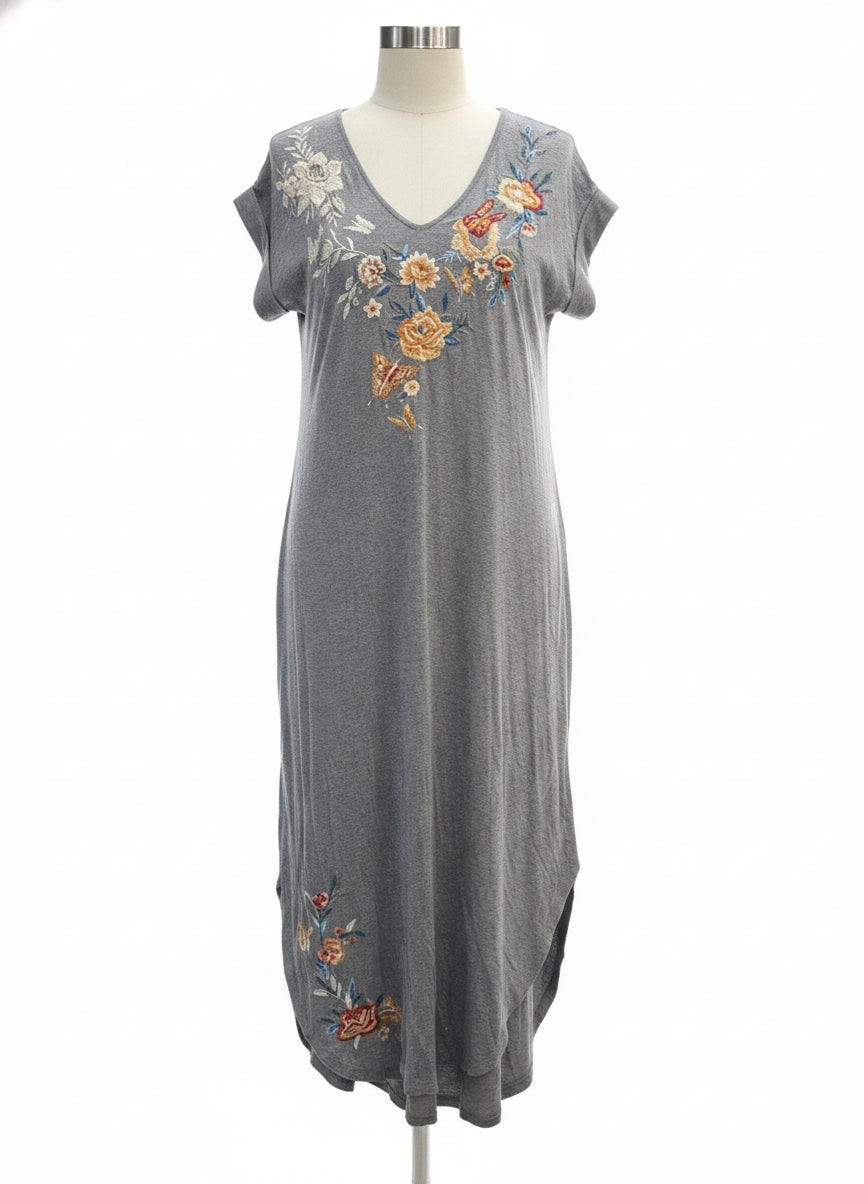 Caite · Embroidered maxi dress · Small · GrayMulti