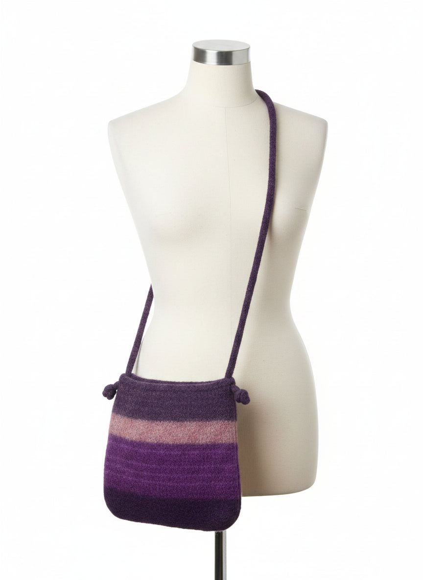 Artisan Made · PuroFloral 100% Wool Raven felted wool bag by Sheila Saxon · Crossbody · Purple, Pink, Black