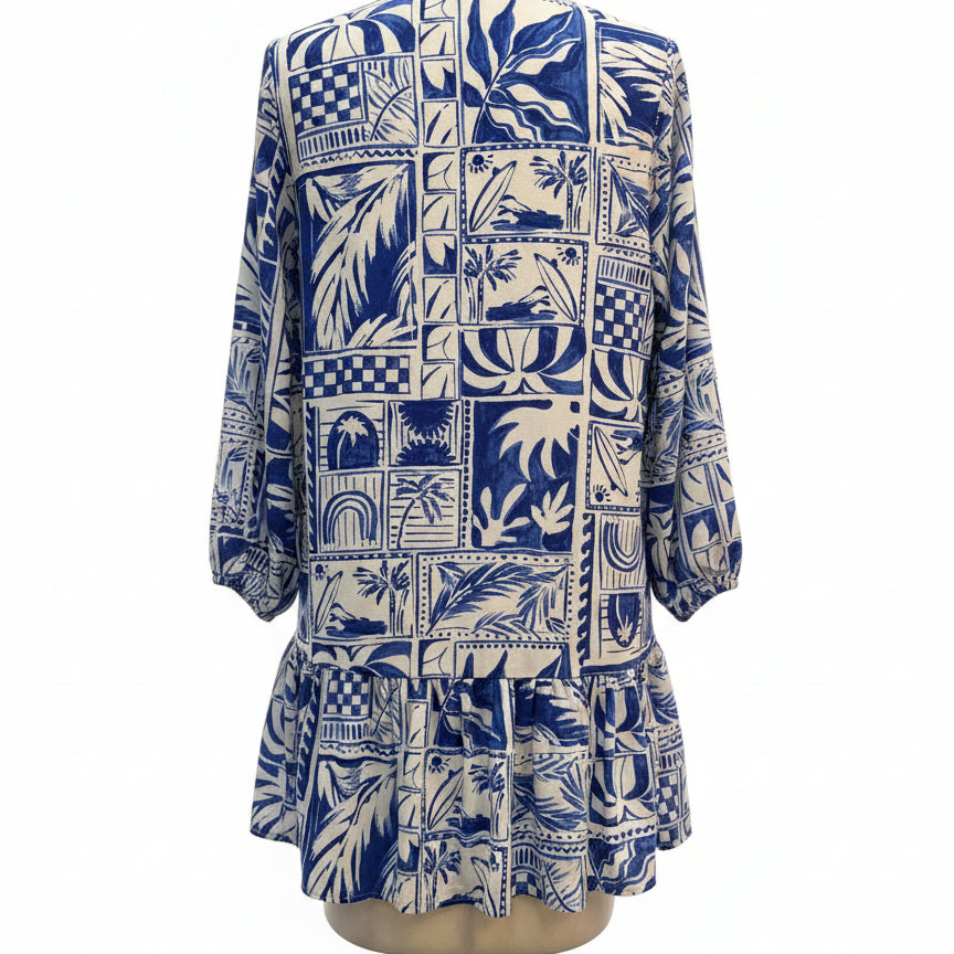 Rachel Zoe · Longsleeve Dress · Medium · WhiteBlue Tropical