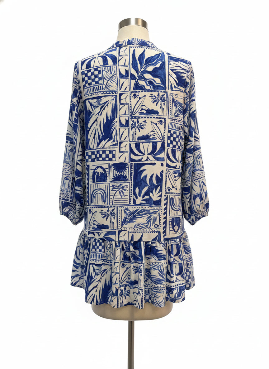 Rachel Zoe · Longsleeve Dress · Medium · WhiteBlue Tropical