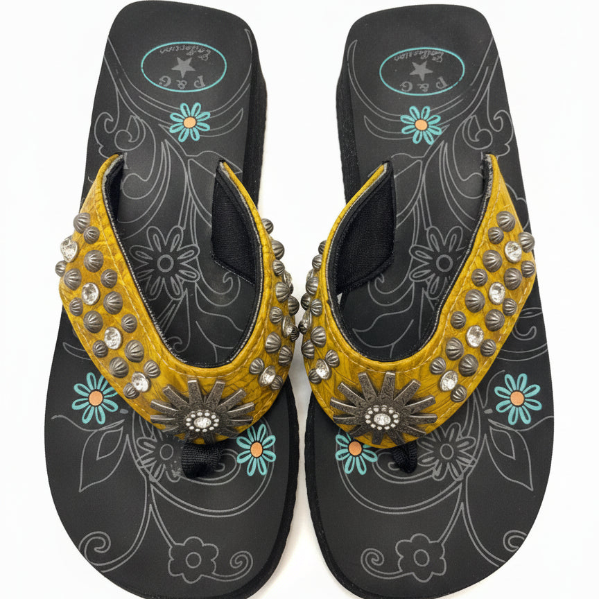 P & G Collection · Embellished Flip Flops · 10 · Yellow/Black
