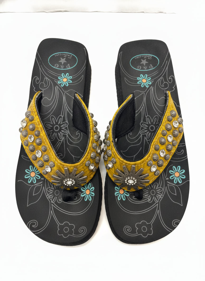 P & G Collection · Embellished Flip Flops · 10 · Yellow/Black