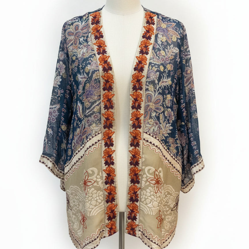 SoftSurroundings · Open Drape Cardigan · Medium · TealBeige Paisley