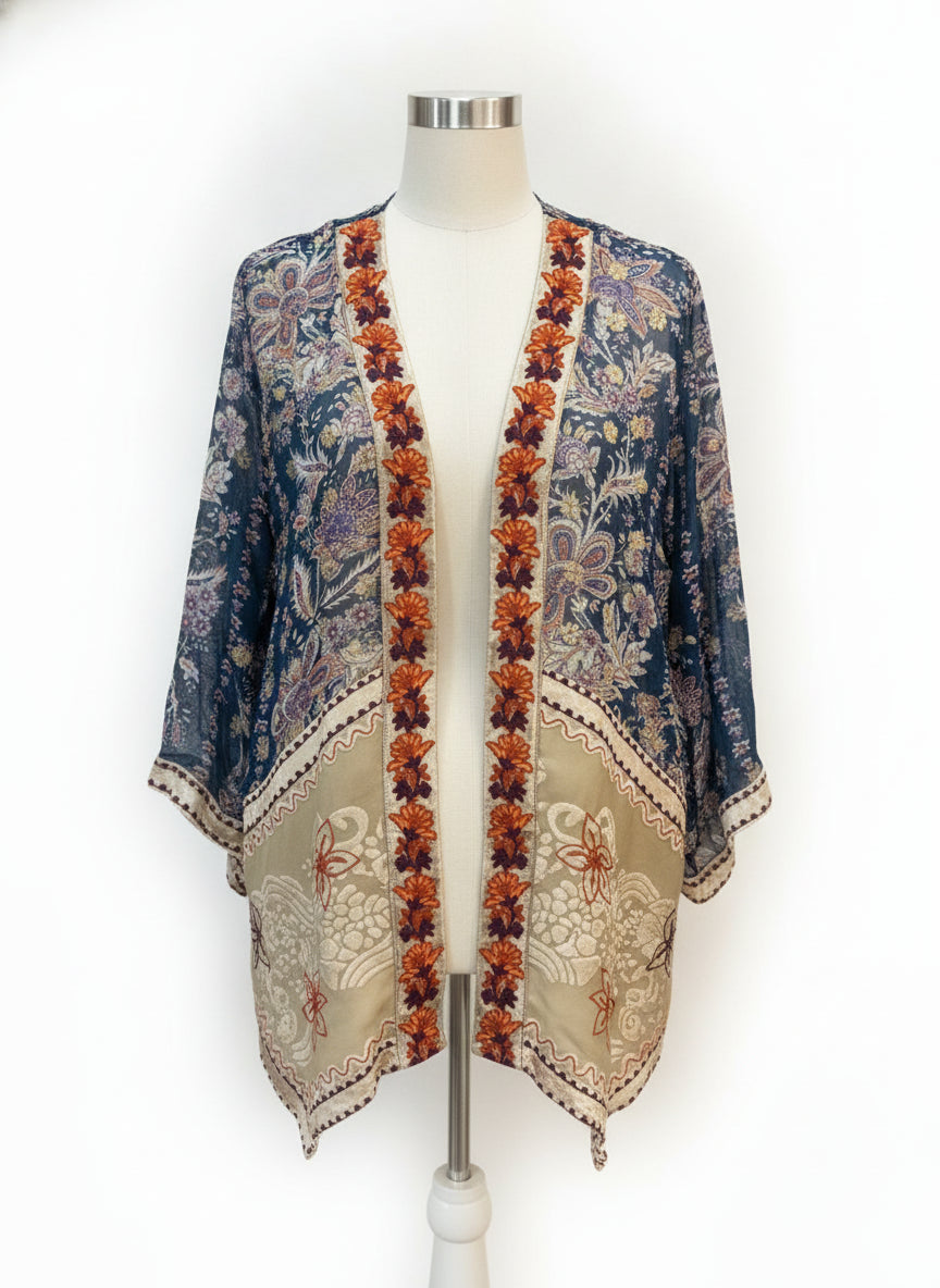 SoftSurroundings · Open Drape Cardigan · Medium · TealBeige Paisley