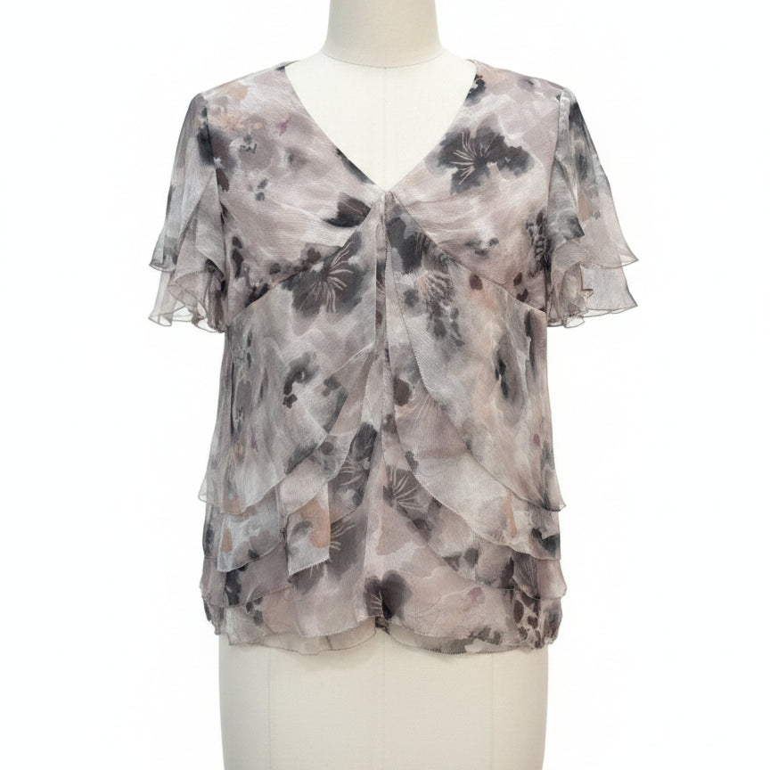 Sundance · Flutter Sleeve Top · Large · TaupeMulti