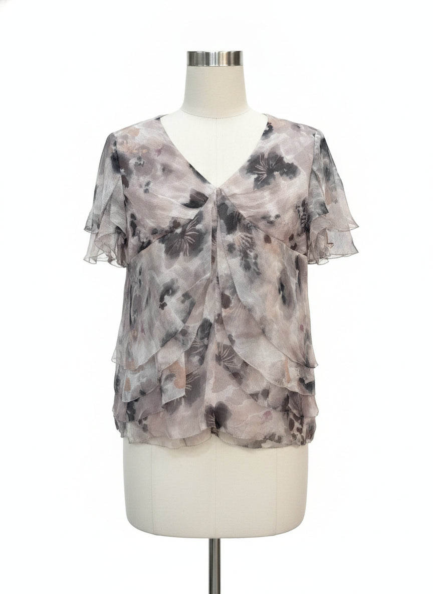 Sundance · Flutter Sleeve Top · Large · TaupeMulti