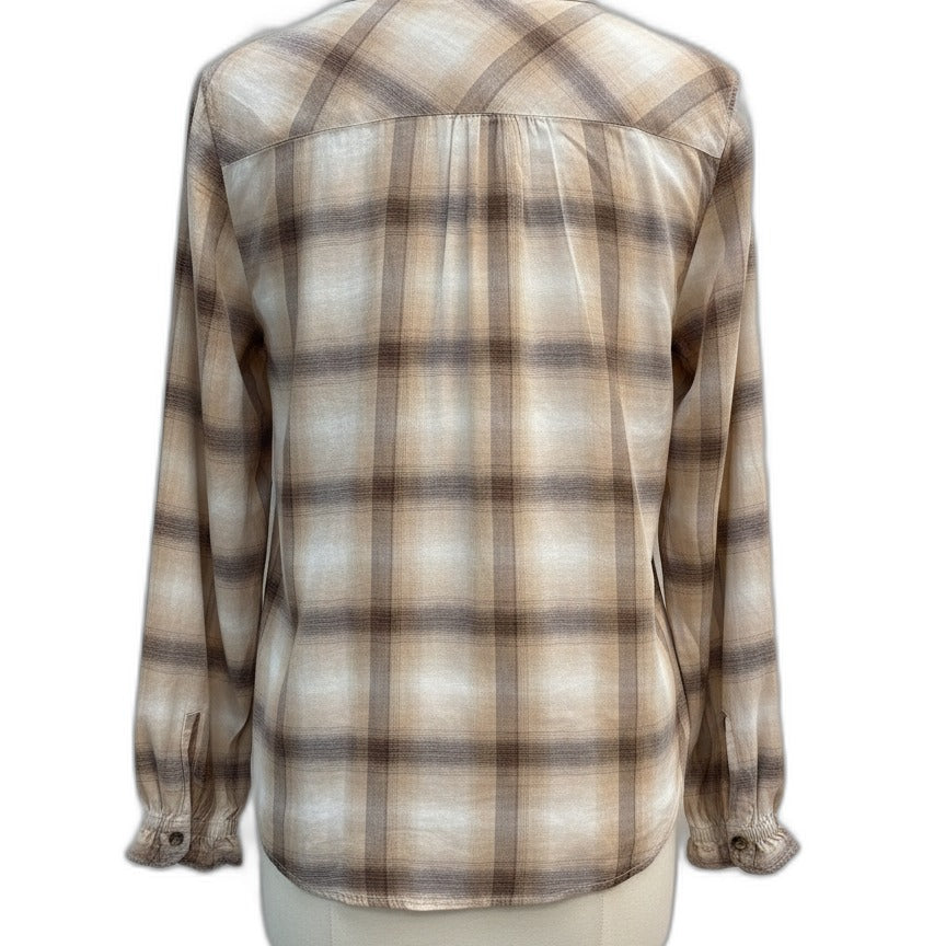 Talbots · Blouse · Large · Beige Brown Plaid