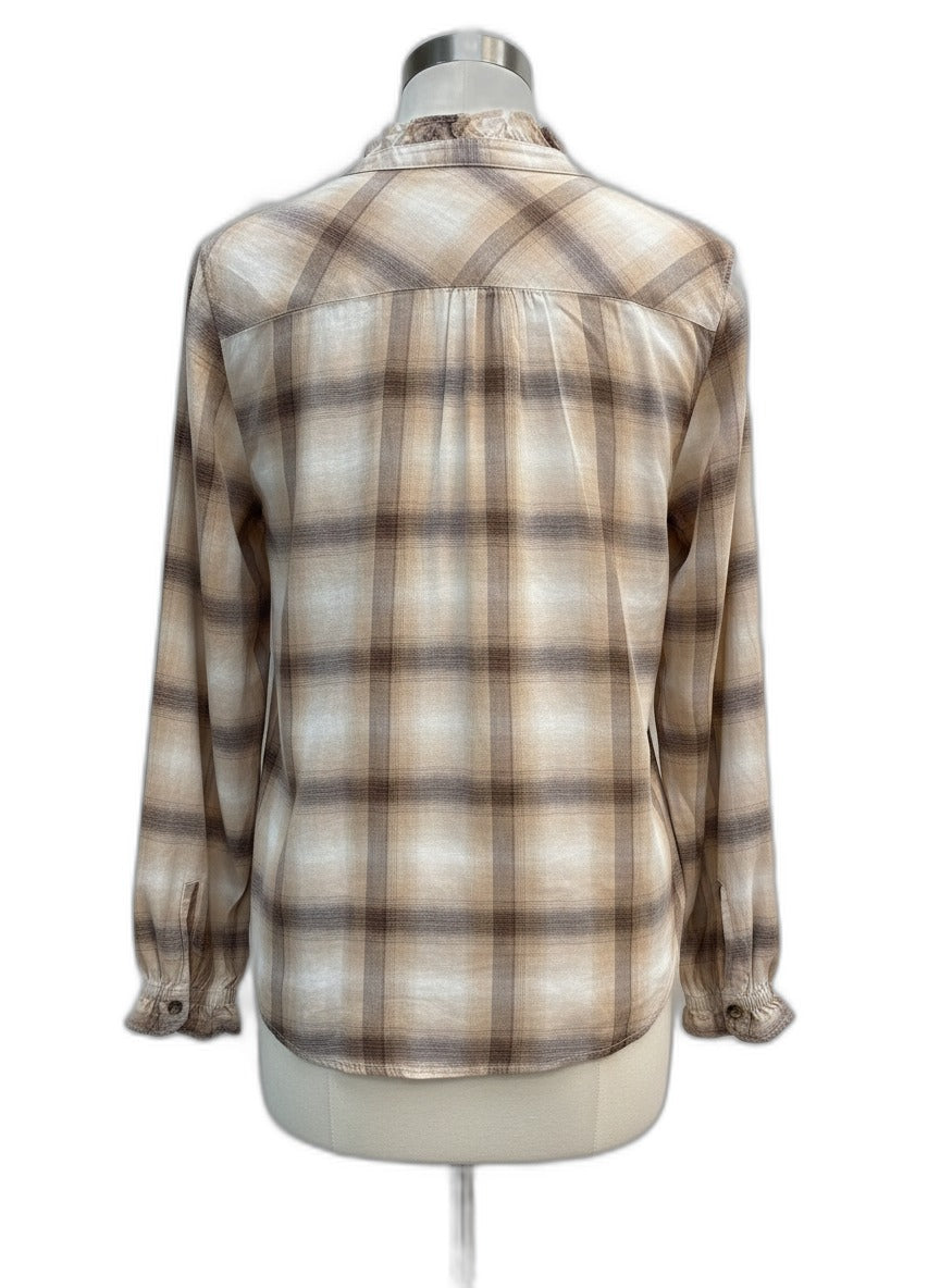 Talbots · Blouse · Large · Beige Brown Plaid