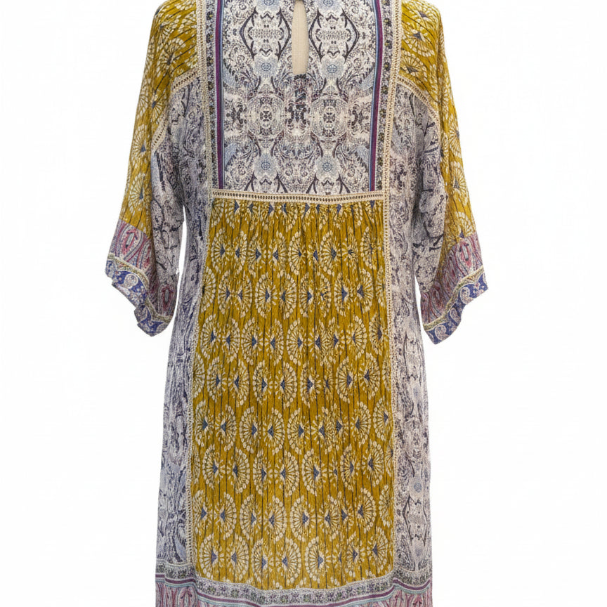 Sundance · Boho Chic Dress · Small P · MustardNavy