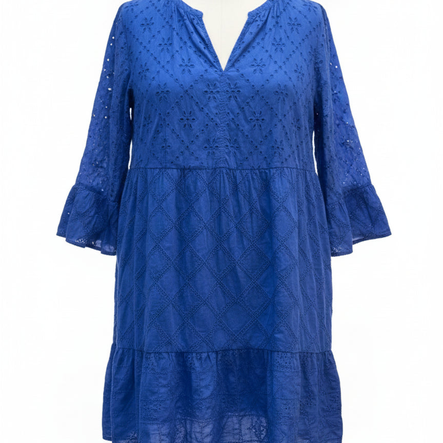 J. Jill · Bell Sleeve Dress Sapphire Eyelet · 2X · Sapphire