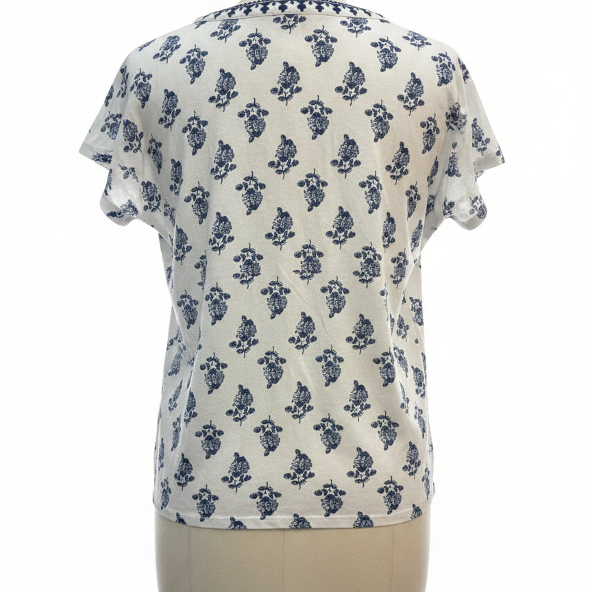 PureJill · Short Sleeve Top Floral Print · Small · WhiteNavy