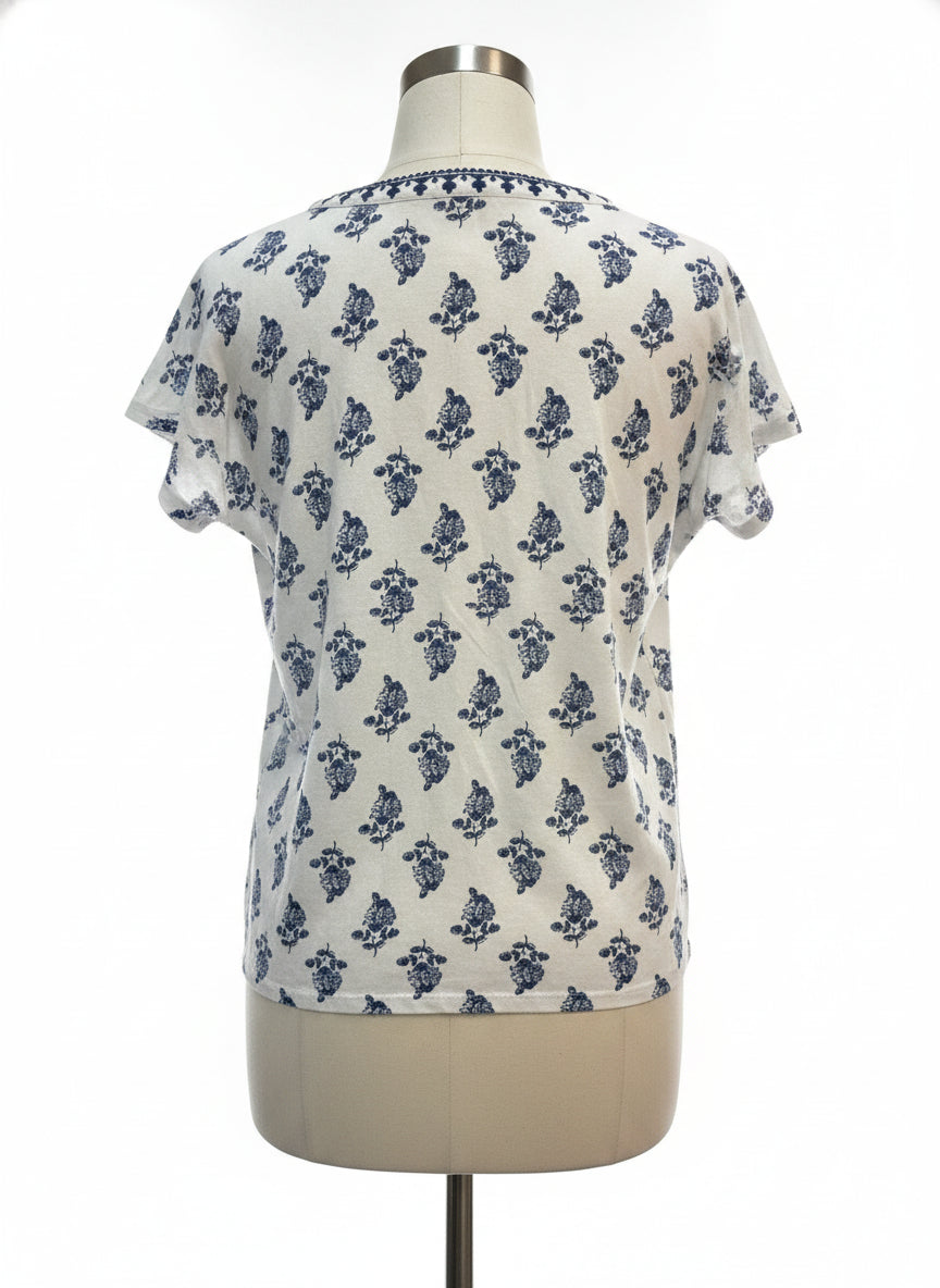 PureJill · Short Sleeve Top Floral Print · Small · WhiteNavy