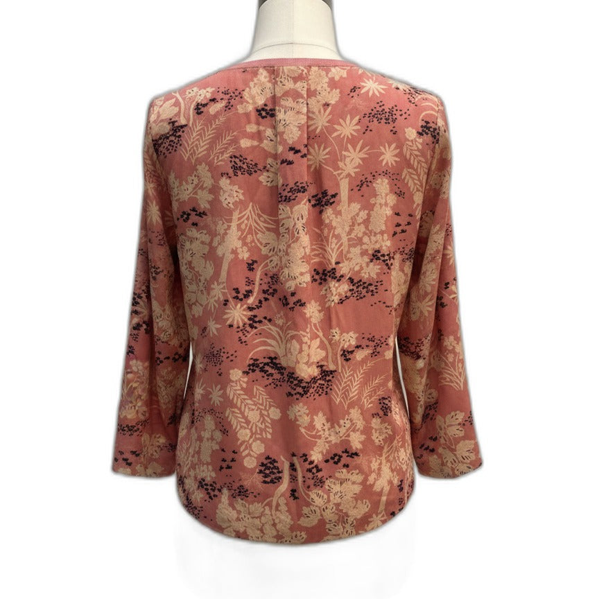 Monk&Lou · 3/4 Sleeve Dusty Rose Floral Print Blouse · Medium · Dusty Rose